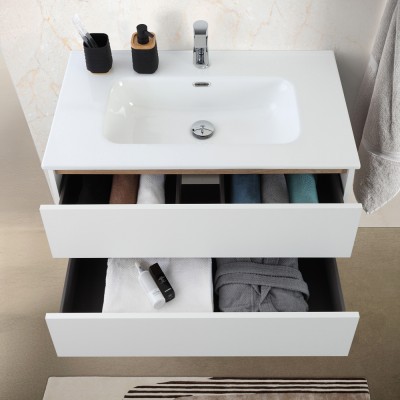 Frontale Mobile bagno sospeso 100 cm bianco e rovere con cassetti soft-close Kleo