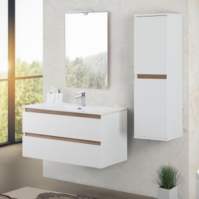 Cassetti chiusi Mobile bagno sospeso 100 cm bianco e rovere con cassetti soft-close Kleo