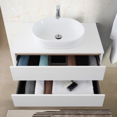 Frontale Mobile bagno sospeso 80 cm bianco e rovere con cassetti soft-close Kleo