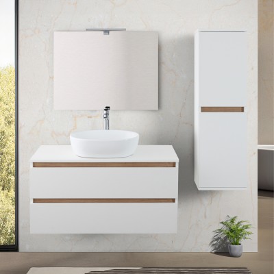 Mobile bagno sospeso 100 cm bianco e rovere con cassetti soft-close Kleo