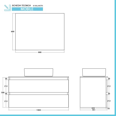 Scheda tecnica Mobile bagno sospeso 100 cm bianco e rovere con cassetti soft-close Kleo