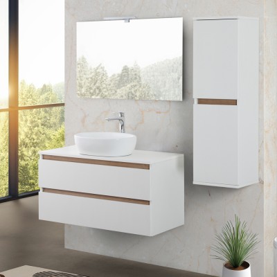 Cassetti chiusi Mobile bagno sospeso 100 cm bianco e rovere con cassetti soft-close Kleo