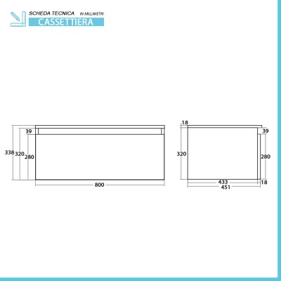 Scheda tecnica Cassettone bagno sospeso 80 cm soft-close bianco e rovere africa Kleo