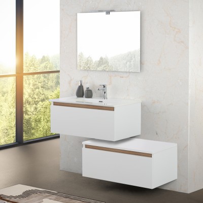 Mobile con cassettone bagno sospeso chiuso 80 cm soft-close bianco e rovere africa Kleo