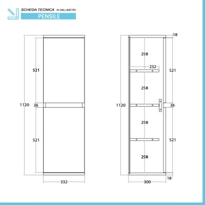 Scheda tecnica Pensile bagno sospeso 112 cm bianco e rovere con ante soft-close Kleo