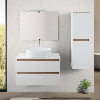 Pensile bagno sospeso chiuso 112 cm bianco e rovere con ante soft-close Kleo