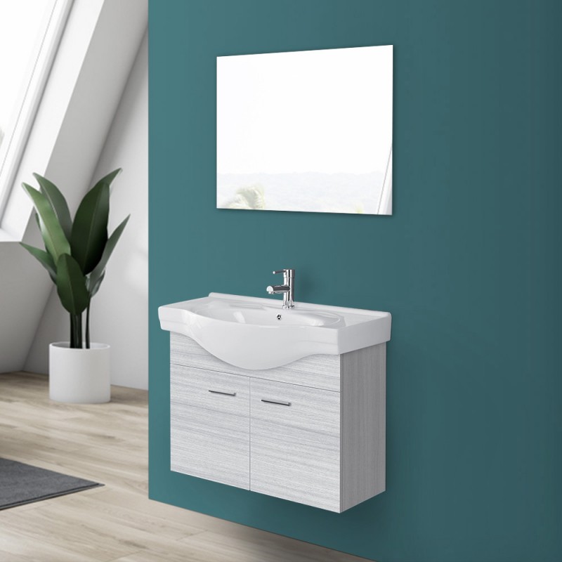 Mobile bagno sospeso 80 cm grigio completo di lavabo e specchio Desya