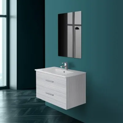 Mobile bagno sospeso moderno 81x50 cm grigio con 2 cassetti rallentati