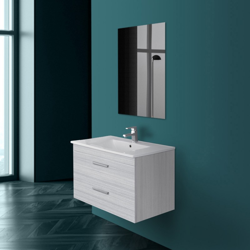 Mobile bagno sospeso 80 cm grigio con 2 cassettoni soft-close Desya