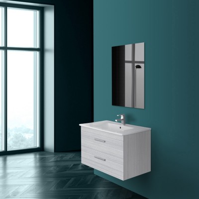 Mobile da bagno sospeso 81x50 cm grigio con cassetti a chiusura rallentata soft close completo di lavabo e specchio