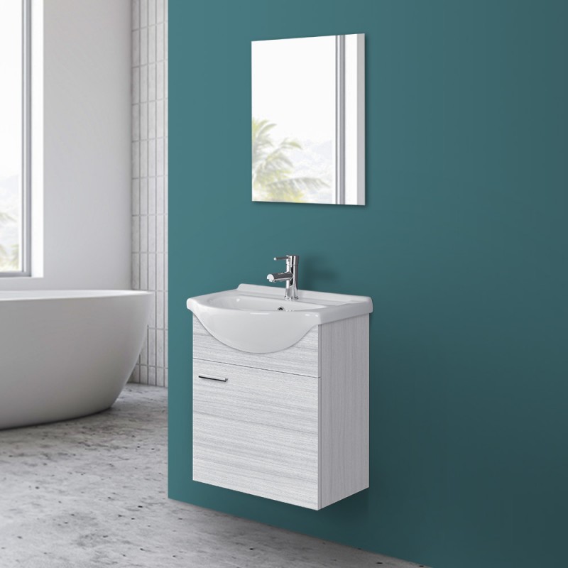 Mobile bagno sospeso 55 cm grigio completo di lavabo e specchio Desya