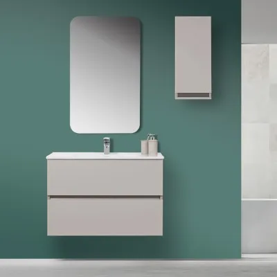 Mobile Bagno Sospeso Tortora Pastello 90x47 Arredo Moderno con Specchio Feridras - 1