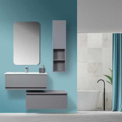 Arredo Bagno Sospeso Grigio Pastello 90x47 cm con Specchio Feridras - 2