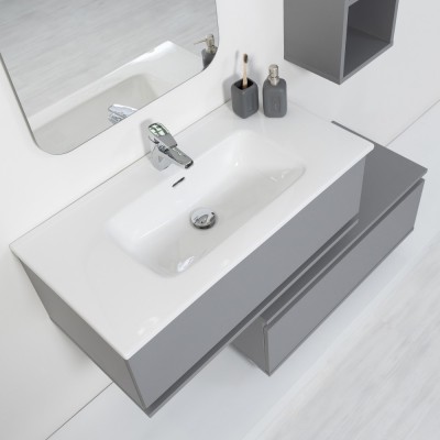 Arredo Bagno Sospeso Grigio Pastello 90x47 cm con Specchio Feridras - 3