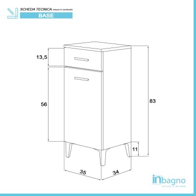 Base Mobile Bagno 35x84x34 Bianco 1 Anta 1 Cassetto Stella