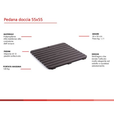 Scheda tecnica pedana doccia antiscivolo 55x55 cm in polipropilene marrone