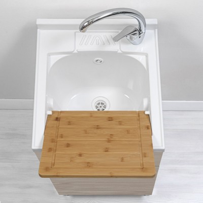Lavatoio con mobile 45x50 cm 1 anta larice con vasca in resina e asse lavapanni