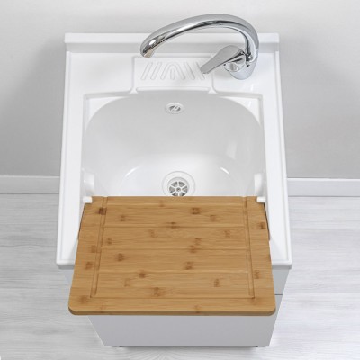 Lavatoio con mobile 45x50 cm 1 anta bianco con vasca in resina e asse lavapanni