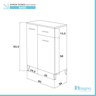 Mobile bagno salvaspazio 2 Ante e 1 Cassetto Finitura Grigio