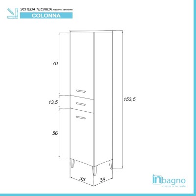 Colonna Bagno 35 Portasciugamani Bianco 2 Ante 1 Cassetto Stella