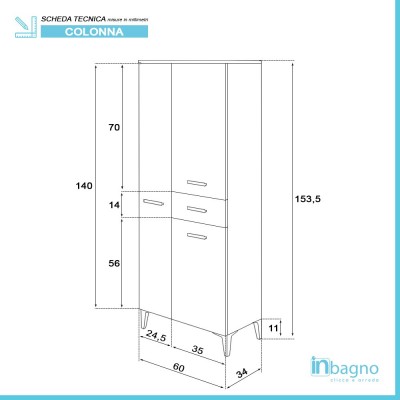 colonna bagno con ripiani e cassetti legno grigio su piedi