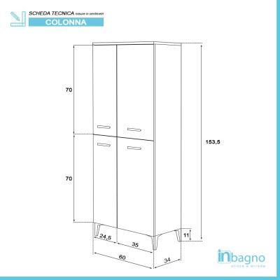 Colonna bagno 148x60 cm in legno grigio venato doppio con 4 ante