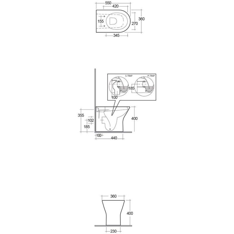 Vaso WC Sospeso Rak Compact Rimless In Ceramica Attacco 230 con Scarico a  Parete