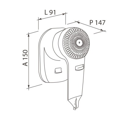 Dimensioni asciugacapelli phon a pistola 1200W bianco