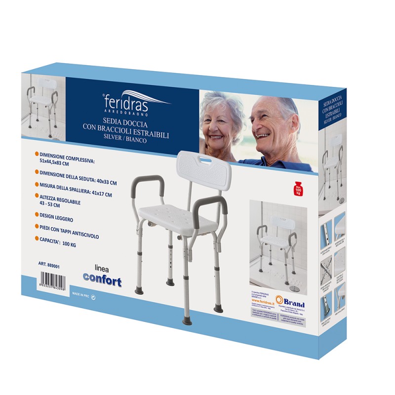 Sgabello doccia alluminio seduta girevole disabili anziani Feridras