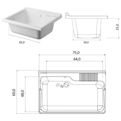 Vasca Lavatoio da Incasso 75x60 cm Bianco