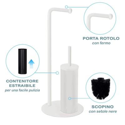 Caratteristiche tecniche piantana portarotolo e portascopino in acciaio bianco