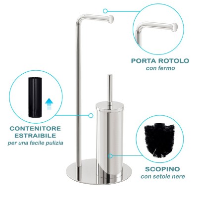 Caratteristiche tecniche piantana portarotolo e portascopino in acciaio cromato