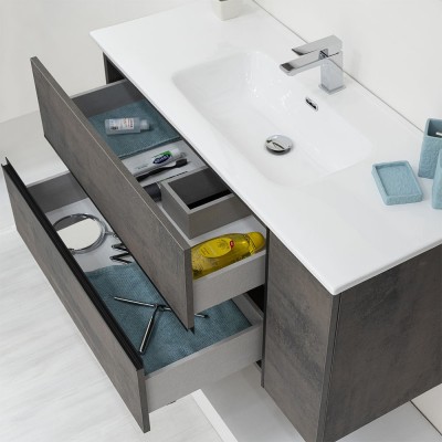 Mobile bagno sospeso 110 cm effetto pietra Oxid completo di lavabo e specchio