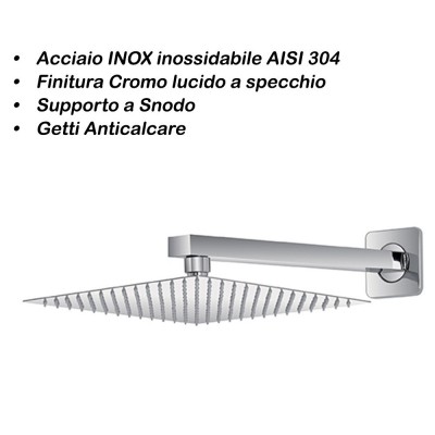 Soffione doccia dalla forma quadrata 25x25 cm in acciaio inox  