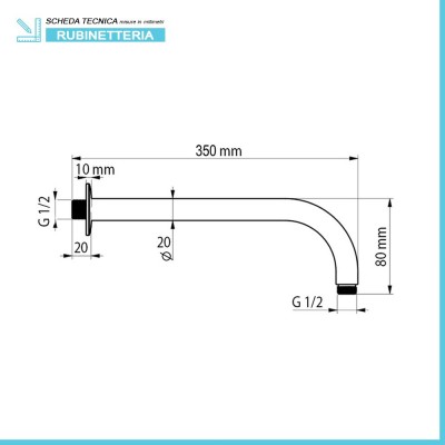 Braccio Doccia tondo  lungo 35 cm in Acciaio Inox Cromato