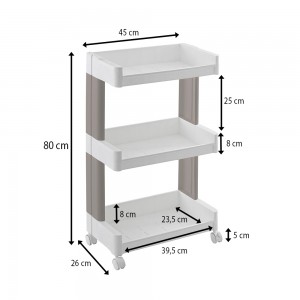 Carrellino salvaspazio per cucina e bagno con ruote girevoli e 3 ripiani