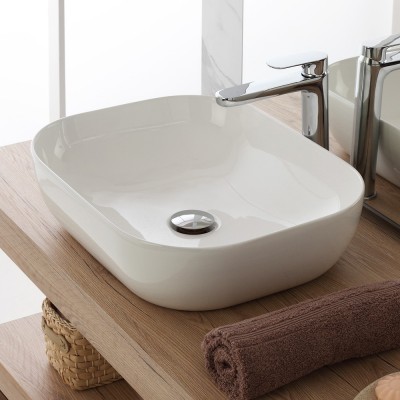 Lavabo da appoggio ovale 58x38 cm in acciaio inox bianco opaco