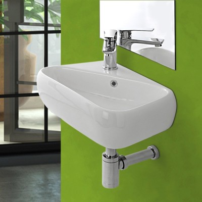 Lavabo Sospeso in Ceramica 45 x 27,5 cm Bianco Lucido Salvaspazio