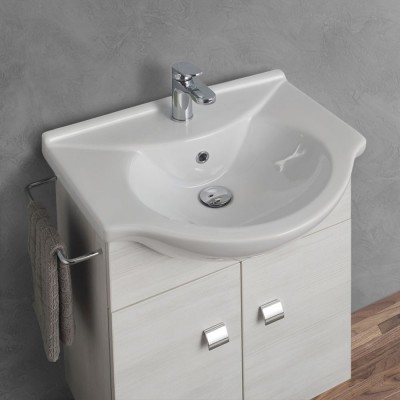 Mobiletto arredo bagno sospeso 55 cm rovere bianco completo di lavabo e specchio