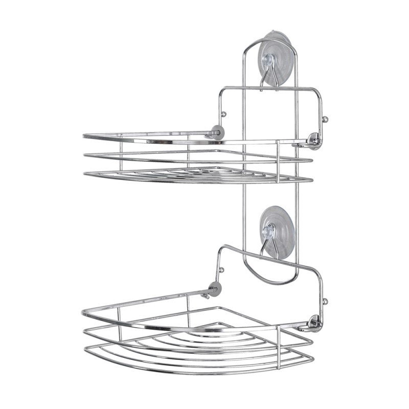 Mensola Angolare 2 Ripiani Pieghevoli con Ventose Cromo