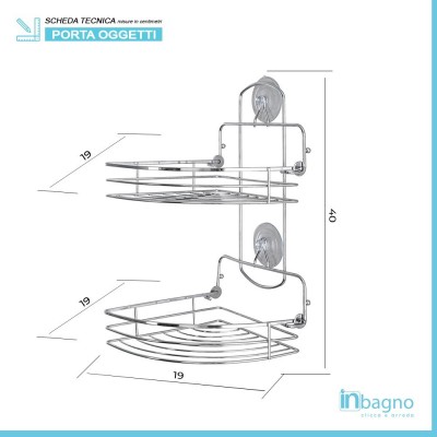 Mensola Angolare 2 Ripiani Pieghevoli con Ventose Cromo