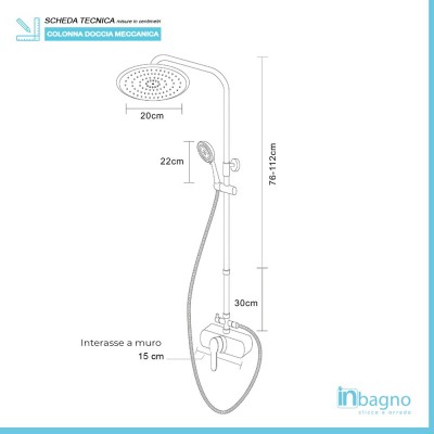 Scheda tecnica Colonna Doccia Meccanica Cromo Tonda con Doccino Soffione e Laccio
