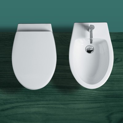 Coppia Sanitari Filomuro con Wc Copriwc Flat e Bidet Modello LTF di Simas