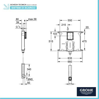 Cassetta di risciacquo grohe da incasso 80 mm