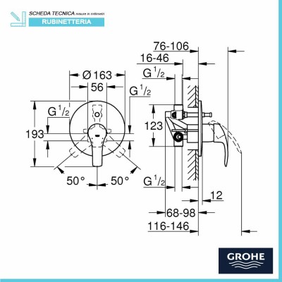 miscelatore doccia con deviatore grohe eurosmart cromo incluso corpo incasso