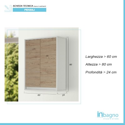 Pensile Salvaspazio Lavanderia Rovere 2 Ante 60 cm con ripiano interno Feridras - 3