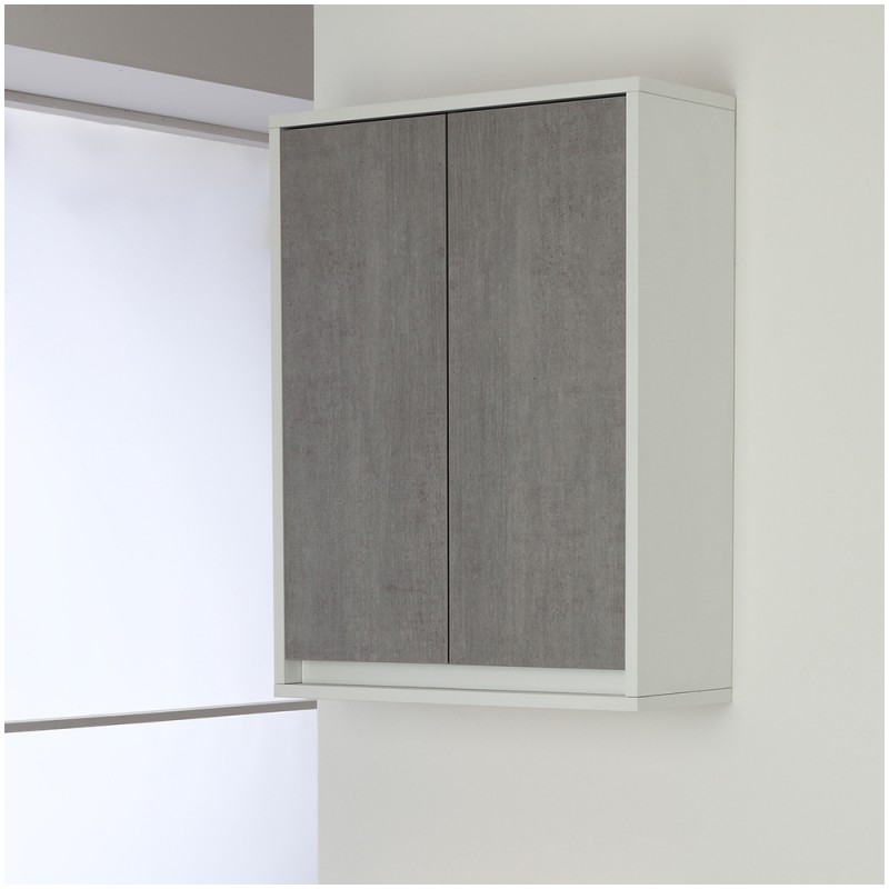 Pensile Salvaspazio Grigio da Bagno 2 Ante 60 cm Struttura Bianco Opaco