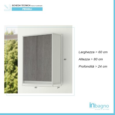 Pensile Salvaspazio Grigio da Bagno 2 Ante 60 cm Struttura Bianco Opaco Feridras - 3