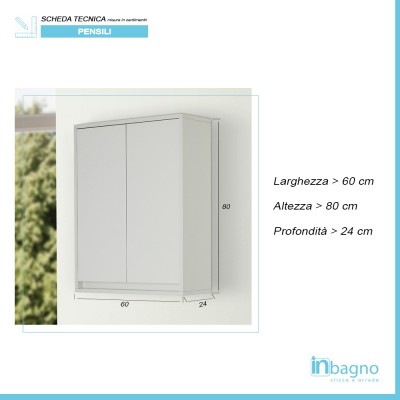 Pensile Lavanderia Bianco Lucido 2 Ante 60 cm  Salvaspazio con Ripiano Interno Feridras - 3