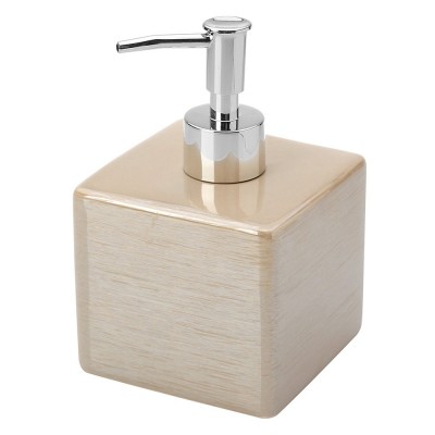 Dispenser Sapone In Ceramica Lucida Beige A Forma Di Cubo